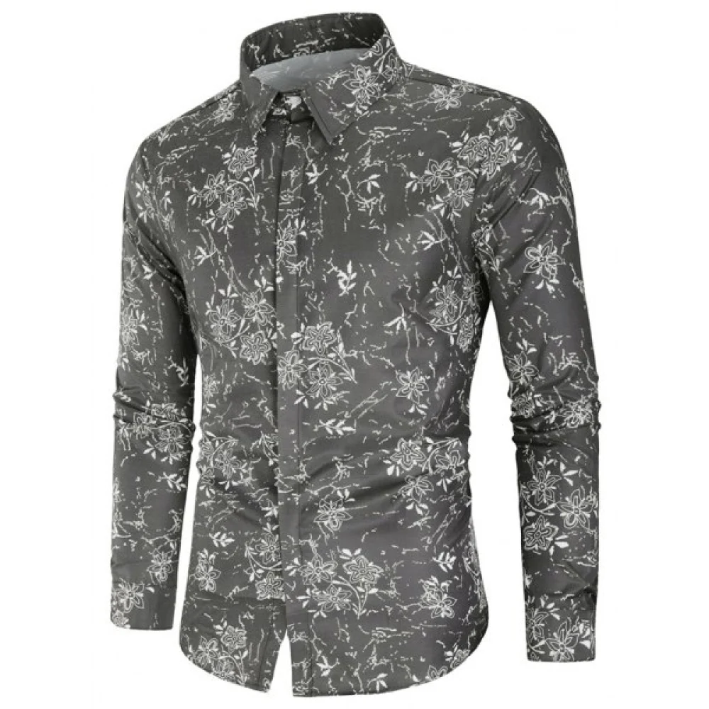 Floral Print Long Sleeves Hidden Button Shirt - Fansmadedirect