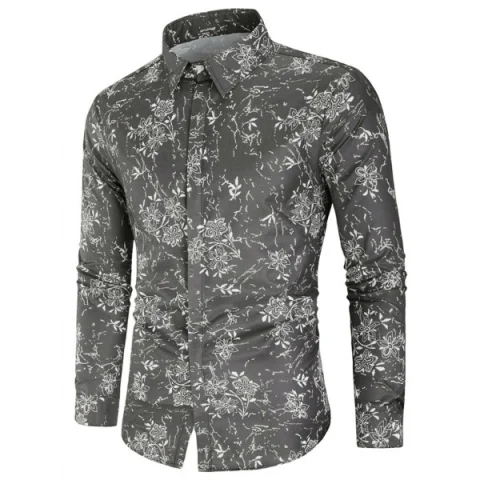 Floral Print Long Sleeves Hidden Button Shirt - Fansmadedirect