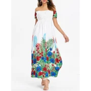 Floral Print Off Shoulder Dress - White Fansmadedirect