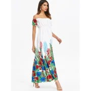 Floral Print Off Shoulder Dress - White Fansmadedirect