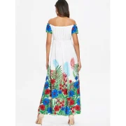 Floral Print Off Shoulder Dress - White Fansmadedirect