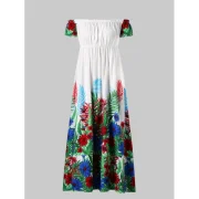 Floral Print Off Shoulder Dress - White Fansmadedirect