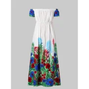 Floral Print Off Shoulder Dress - White Fansmadedirect