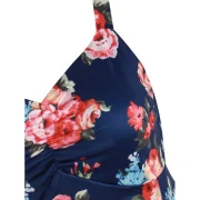Floral Print Ruched Swing Tank Top - idnight Blue Fansmadedirect