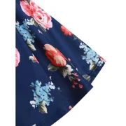 Floral Print Ruched Swing Tank Top - idnight Blue Fansmadedirect