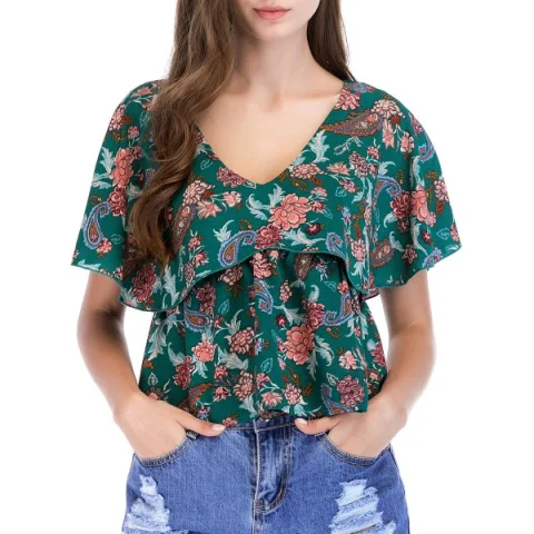 Floral Print Ruffle Sleeve Casual Blouse - Multi-a Fansmadedirect