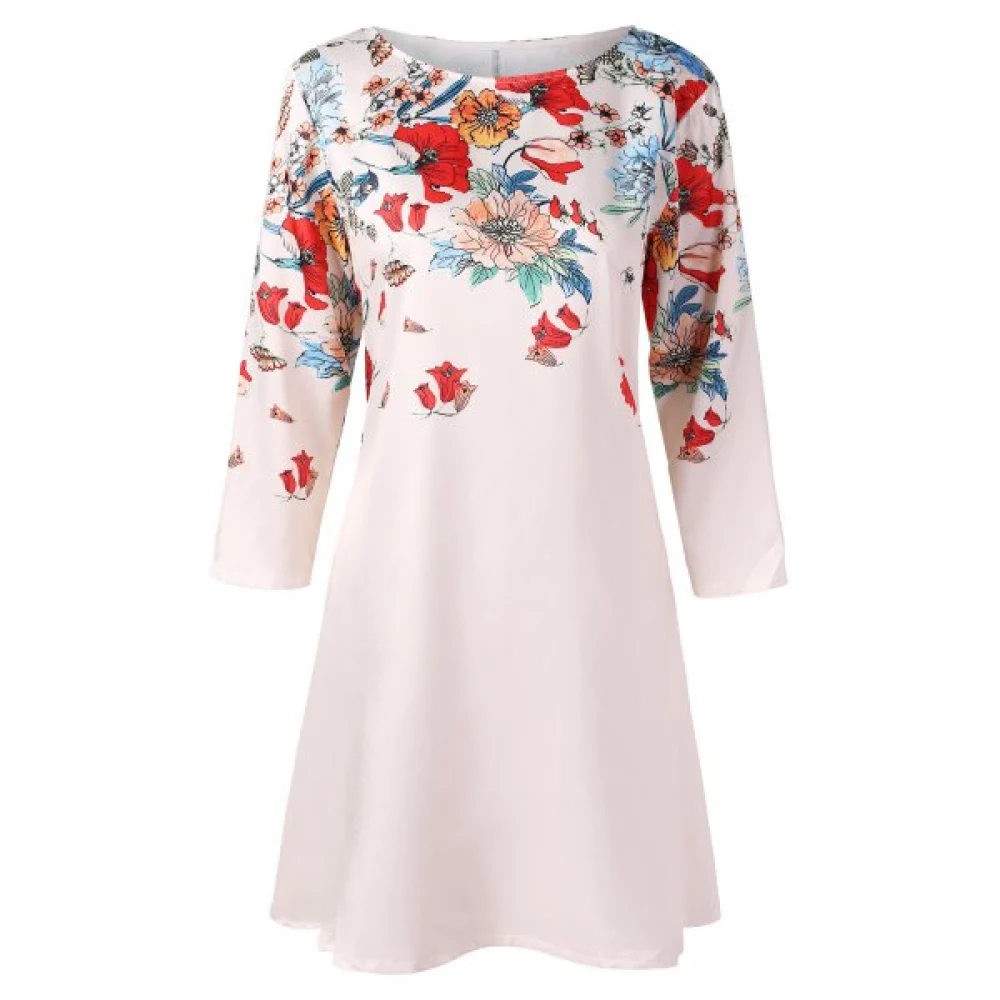 Floral Print Short Casual Dress - ilk White Fansmadedirect