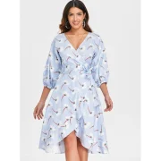 Floral Striped Wrap Dress - Baby Blue Fansmadedirect