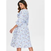 Floral Striped Wrap Dress - Baby Blue Fansmadedirect