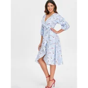 Floral Striped Wrap Dress - Baby Blue Fansmadedirect
