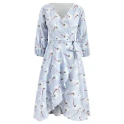Floral Striped Wrap Dress - Baby Blue Fansmadedirect