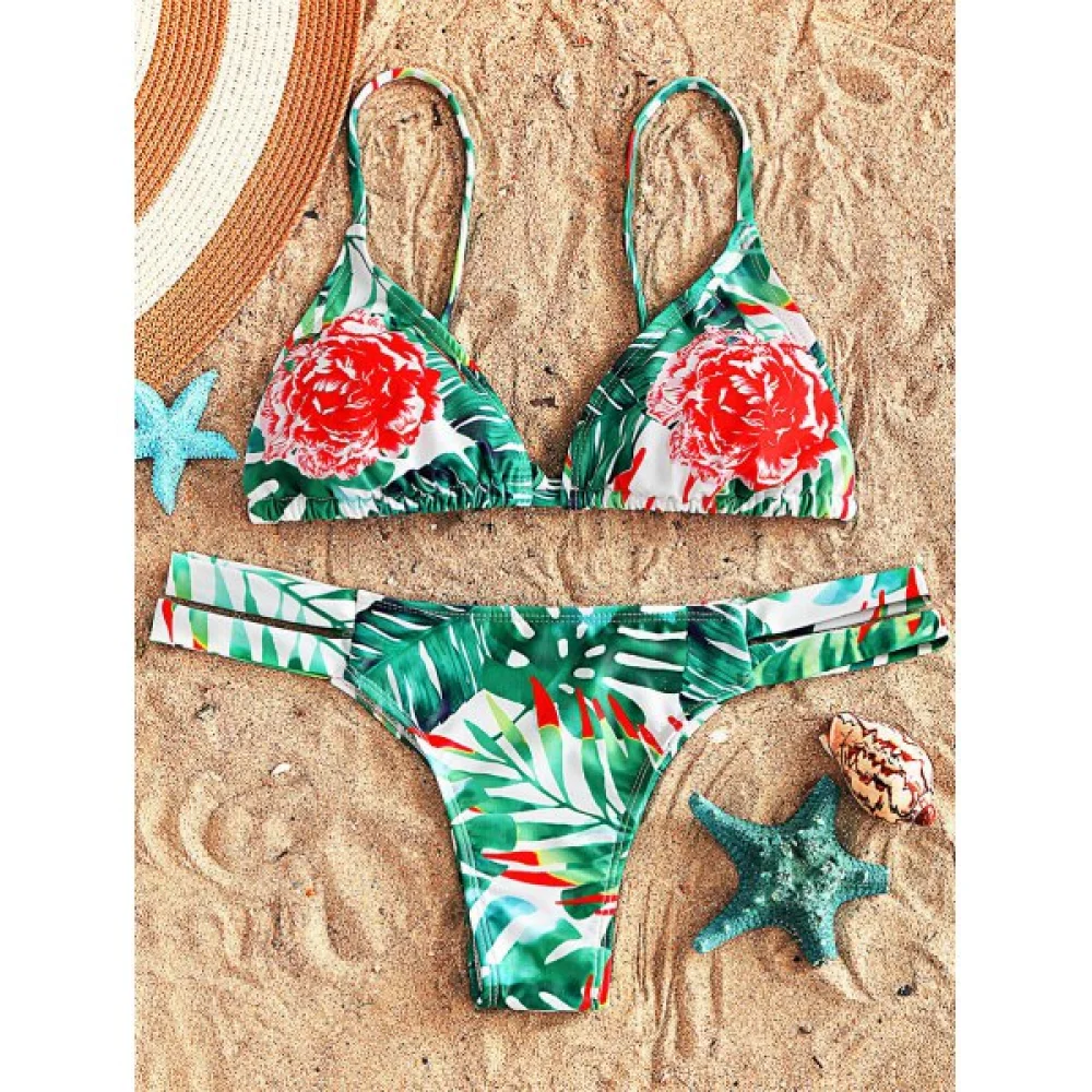 Floral trappy tring Bikini wimsuit - Green Fansmadedirect