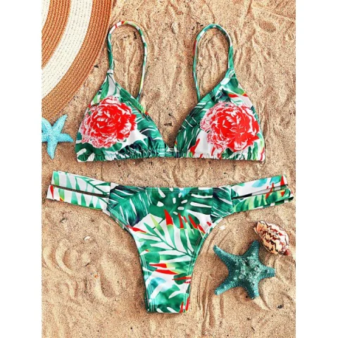 Floral trappy tring Bikini wimsuit - Green Fansmadedirect