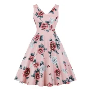 Floral V Neck 1950s Dress - Multi-a Fansmadedirect