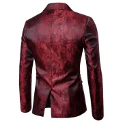 Florals Jacquard Lapel One Button Blazer - Red Wine Fansmadedirect