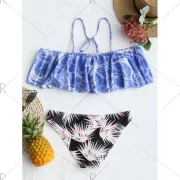 Flounce ow Waist Printed Bikini Set - ight Blue Fansmadedirect