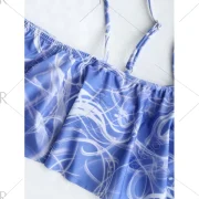 Flounce ow Waist Printed Bikini Set - ight Blue Fansmadedirect
