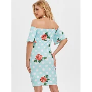 Flower and Polka Dot Print Slim Dress - Light Sky Blue Fansmadedirect