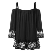 Flower Brim Open Shoulder Blouse - Black Fansmadedirect