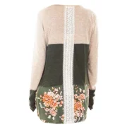 Flower Colorblock Guipure Panel Long Sleeve T-shirt - Fansmadedirect