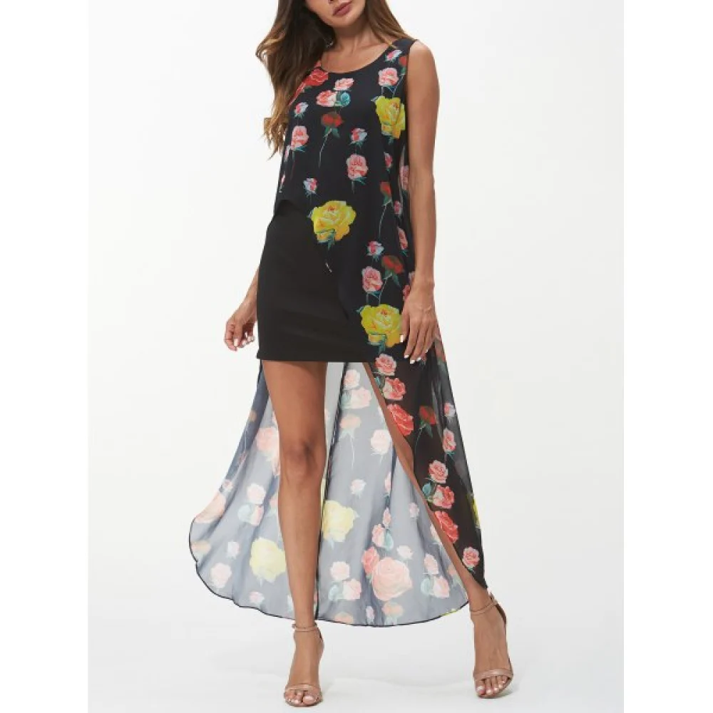 Flower High Low Asymmetrical Dress - Night Fansmadedirect