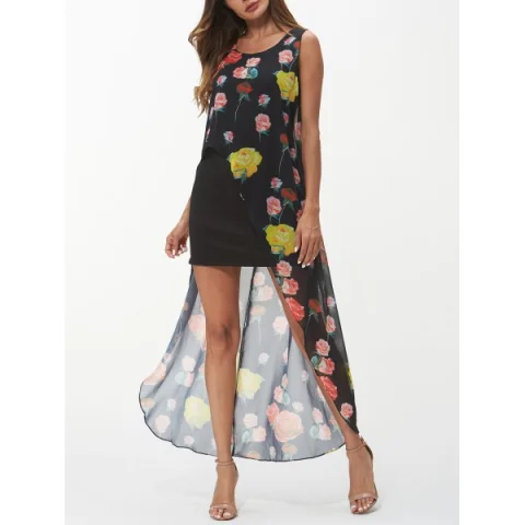 Flower High Low Asymmetrical Dress - Night Fansmadedirect