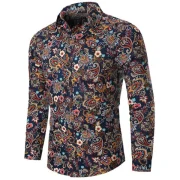 Flower Paisley Print Asymmetric Long Sleeve Shirt - Cadetblue Fansmadedirect