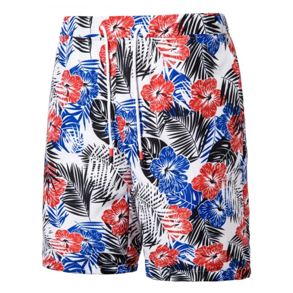 Flower Pattern Drawstring Board Shorts - White Fansmadedirect