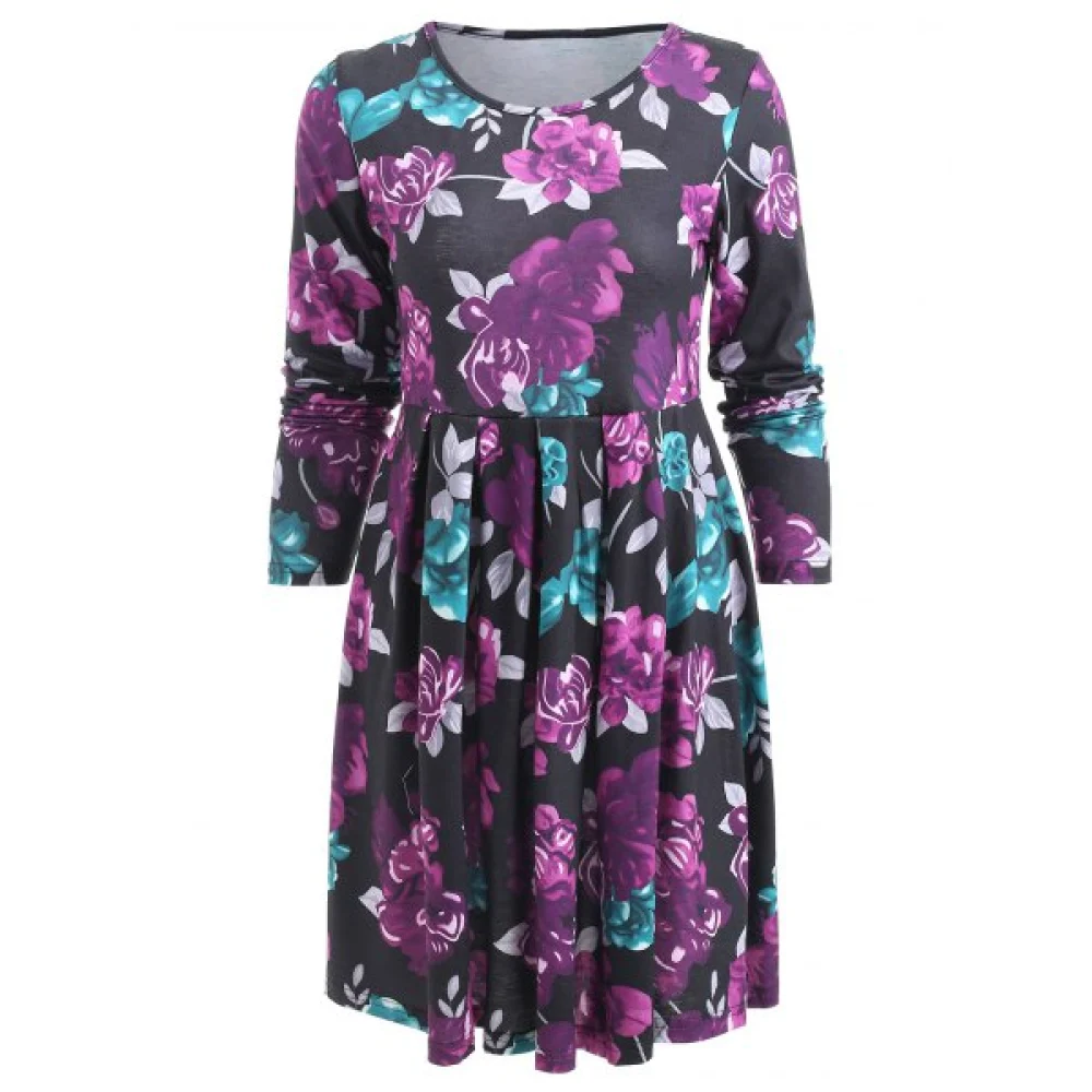 Flower Print A Line Casual Dress - Fansmadedirect