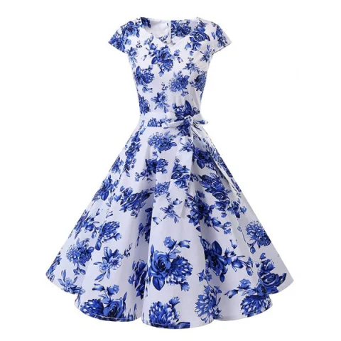 Flower Print Belted Sweetheart Neck A ine Retro Dress - Multi-a Fansmadedirect