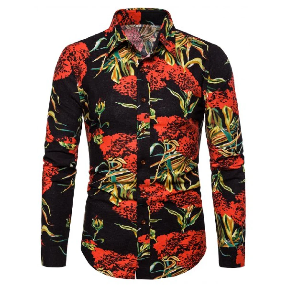 Flower Print Casual Long Sleeves Shirt - Night Fansmadedirect