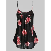 Flower Print Chiffon Crochet Panel Cami Top - Black Fansmadedirect