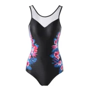 Flower Print One-piece Swimwear - Black Fansmadedirect
