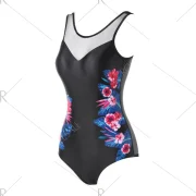 Flower Print One-piece Swimwear - Black Fansmadedirect