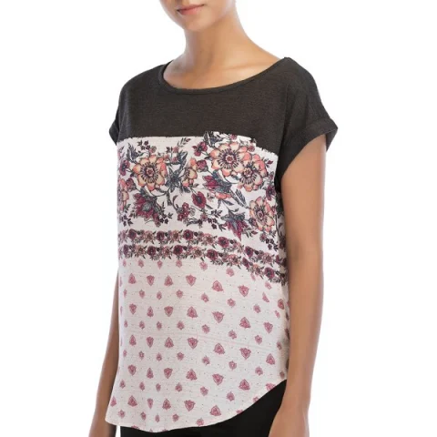 Flowers Print Basic Casual T-shirt - Gray Wolf Fansmadedirect