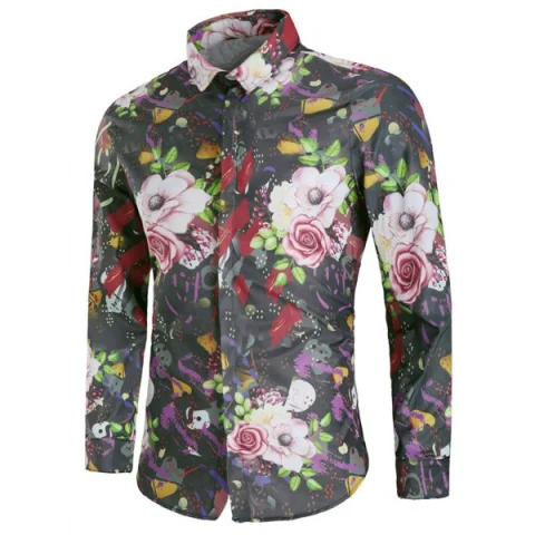 Flowers Print Button Up Causal Shirt - Fansmadedirect