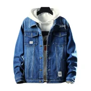 Fluffy Faux Fur Front Pocket Denim Jacket - Blue Fansmadedirect