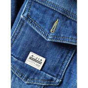 Fluffy Faux Fur Front Pocket Denim Jacket - Blue Fansmadedirect