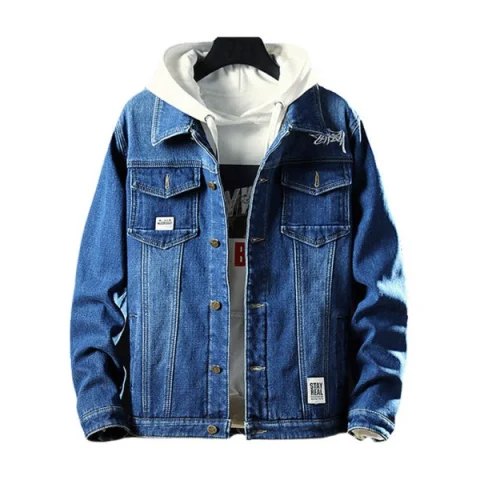 Fluffy Faux Fur Front Pocket Denim Jacket - Blue Fansmadedirect