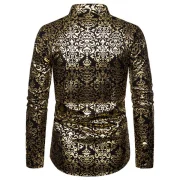 Foil Print Stand Collar Long Sleeve Shirt - Black Fansmadedirect