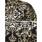 Foil Print Stand Collar Long Sleeve Shirt - Black Fansmadedirect