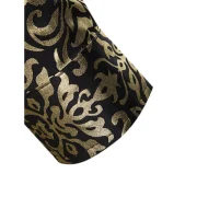 Foil Print Stand Collar Long Sleeve Shirt - Black Fansmadedirect