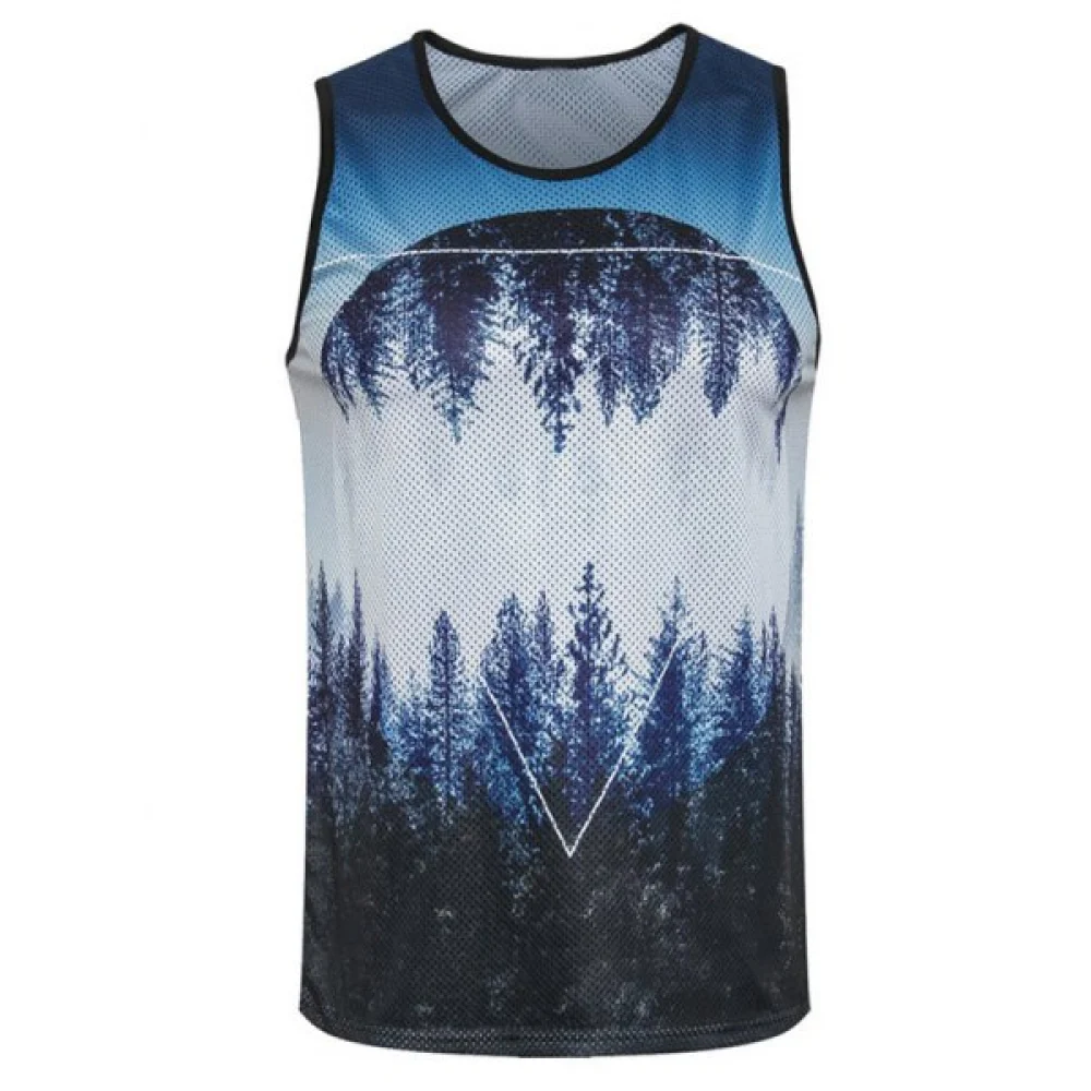Forest Pattern Sleeveless Tank Top - Blue Gray Fansmadedirect