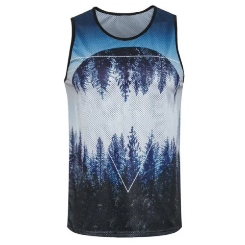 Forest Pattern Sleeveless Tank Top - Blue Gray Fansmadedirect