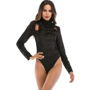 FRENCH BAZAAR High Neck Long Sleeve Bodysuit - Black Fansmadedirect