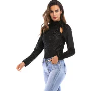 FRENCH BAZAAR High Neck Long Sleeve Bodysuit - Black Fansmadedirect