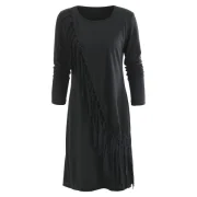 Fringe Asymmetrical Hem Mini Dress - Black Fansmadedirect