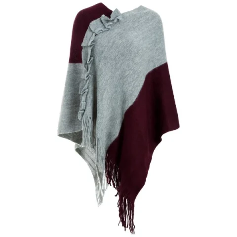 Fringed Two Tone Ruffles Cape Sweater - Gray One Fansmadedirect