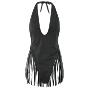Fringes High eg Halter Swimsuit - Black Fansmadedirect