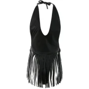 Fringes High eg Halter Swimsuit - Black Fansmadedirect